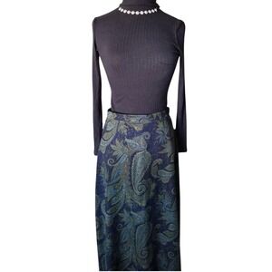 K Studio Collection Blue Green Paisley Maxi Metallic Shimmer‎ Size 8 Vintage Y2K